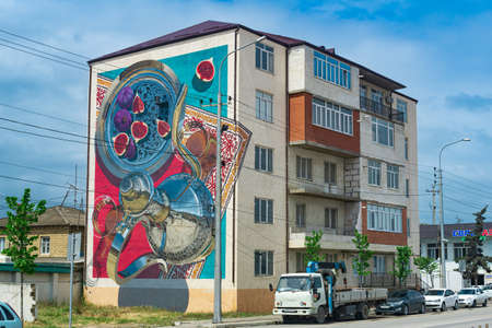 Derbent, Russia - May 11, 2022: mural on the wall of a house in Derbent, Dagestanのeditorial素材
