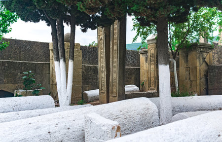 Derbent, Russia - May 09, 2022: old traditional Muslim cemetery Kyrkhlyarのeditorial素材