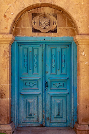 Chokh, Russia - May 15, 2022: vintage wooden door in the ancient mountain village in Dagestanのeditorial素材