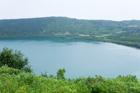 landscape of the Golovnin volcano caldera on Kunashir Islandの写真素材