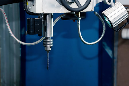 spindle with a drill of a drilling machineの写真素材