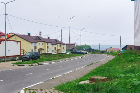 Yuzhno-Kurilsk, Russia - August 01, 2022: view of the town on the island of Kunashirのeditorial素材