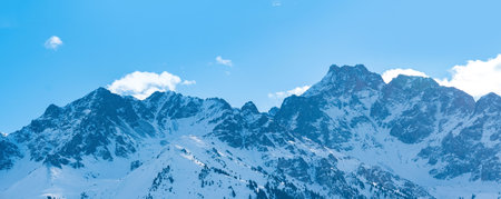 natural landscape with distant snowy mountain range blue in atmospheric hazeの写真素材