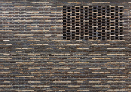 urban background - brick wall and sidewalk fragmentの写真素材
