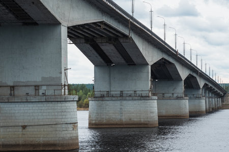concrete road bridge over the riverの写真素材