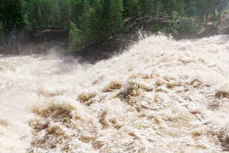 Girvas waterfall on the Suna River during the idle discharge of water from the Paleozerskaya HPPの写真素材