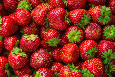 picked fresh ripe strawberries close upの写真素材