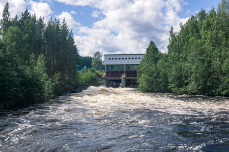 hydraulic structure for idle discharge of water at a small hydroelectric power stationの写真素材