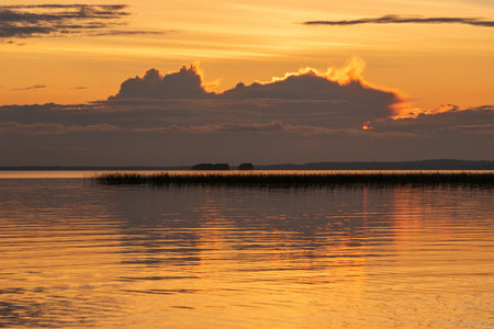 natural landscape, white night over the wide northern lakeの写真素材