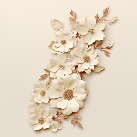 floral frame element, pale beige flowers on beige backgroundの素材