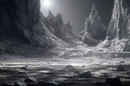 fantastic dark cold rocky landscape, ice planet surfaceの素材