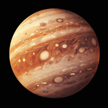 colorful gas giant planet depicting to Jupiter isolated on black backgroundの素材