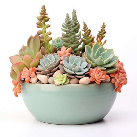 composition of succulents in a pot on a white backgroundの素材