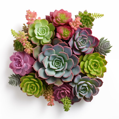 round composition of succulents on a white backgroundの素材