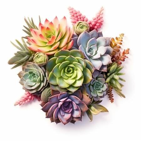 round composition of succulents on a white backgroundの素材