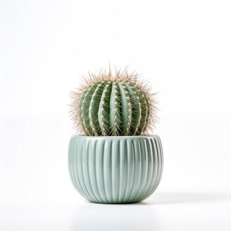single cactus in a blue pot on a white backgroundの素材