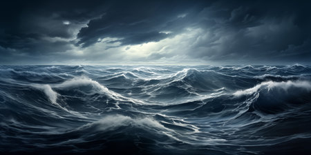waterscape, cold stormy sea with high wavesの素材