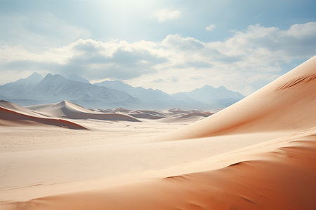 highland desert landscape with sand dunes and mountains on the backdropの素材