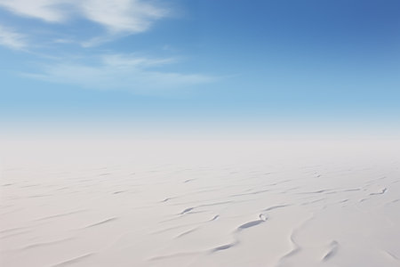 antarctic desert landscape, empty cold snow plain under blue skyの素材