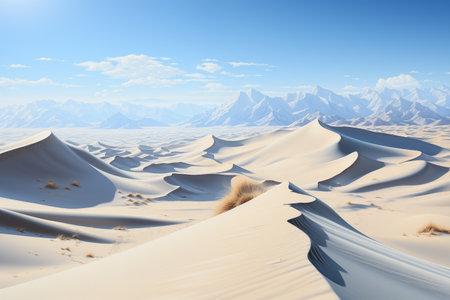 highland desert landscape with sand dunes and mountains on the backdropの素材