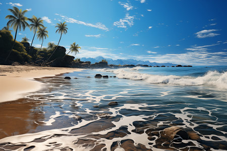 tropical coastal landscape, wild shore on the edge of the palm jungleの素材