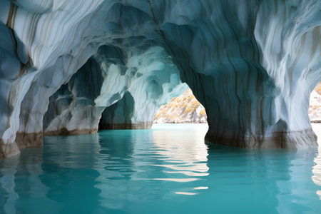 marble cave in coastal cliff with crystal clear waterの素材