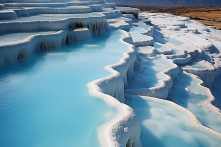 beautiful landscape with turquoise clear water in a natural cascade of mineral springsの素材