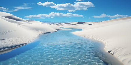 lagoon with clear water between dunes in the desert after rainの素材