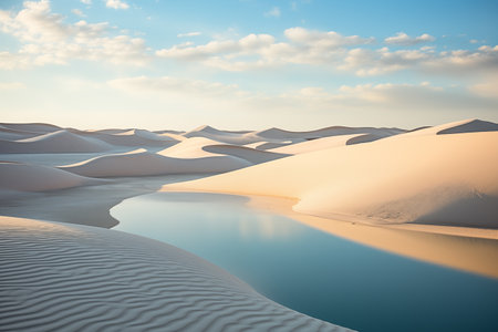 lake with clear water between dunes in the desert after rainの素材