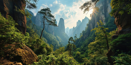 view of a magnificent mountain valley with karst cliffsの素材