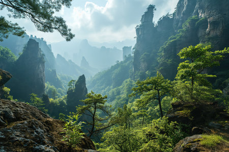 view of a magnificent mountain valley with karst cliffsの素材