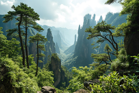 view of a beautiful mountain valley with karst cliffsの素材