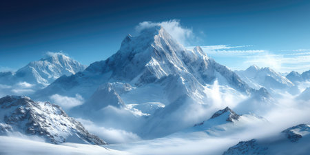 highland landscape, panorama with snow-covered mountain peakの素材