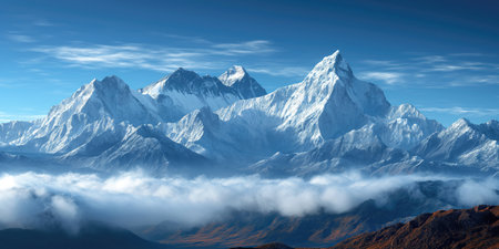 highland landscape, panorama with snow-covered mountain peakの素材