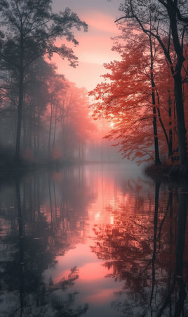 vertical quiet background with twilight autumn water themeの素材