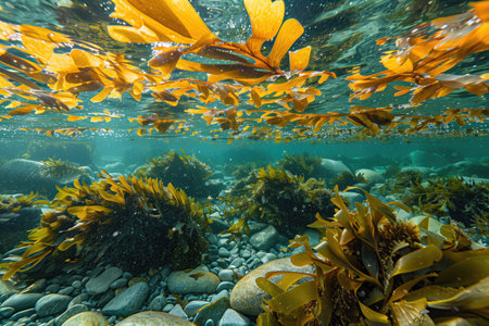 underwater view of sea shallow water with algaeの素材