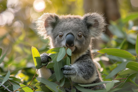 koala bear on eucalyptus treeの素材