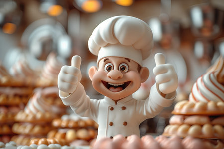 Cute little chef boy with a smile in a hat and a chef uniformの素材