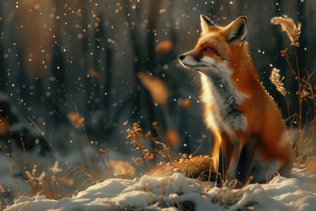 Red fox in the winter forest. Fox in the snowy forest.の素材
