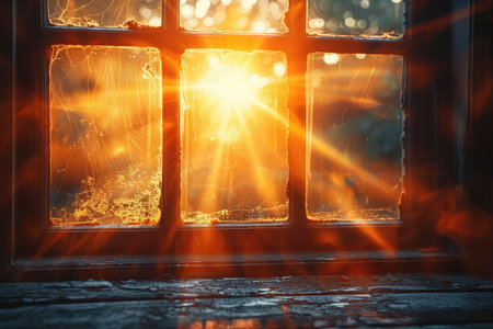 sun rays through the old dirty windowの素材