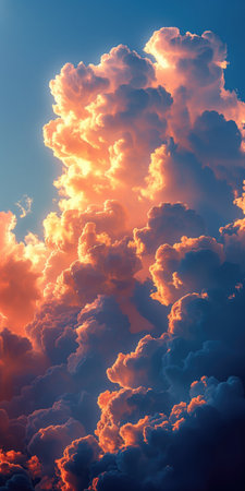 vertical background, dramatic sunset sky with glowing cloudsの素材