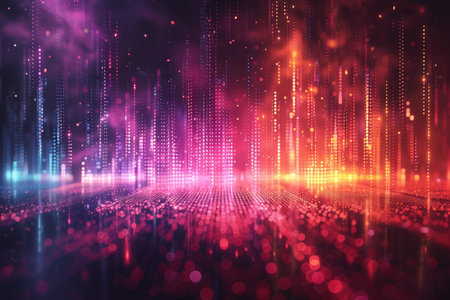 abstract technology background, glowing lines and dots, digital data streamsの素材