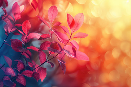 warm spring natural background with young leaves and bokeh effectの素材