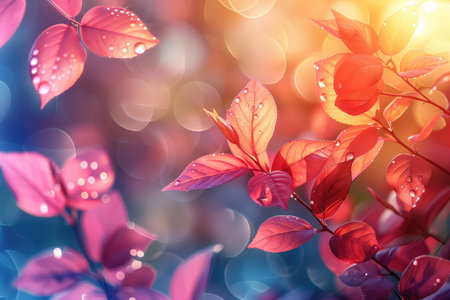 warm spring natural background with young leaves and bokeh effectの素材