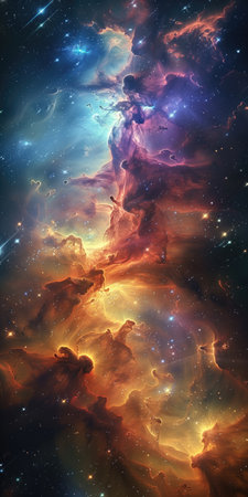 vertical abstract stellar background, space with stars and colored nebulaeの素材