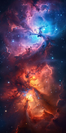 vertical abstract stellar background, space with stars and colored nebulaeの素材