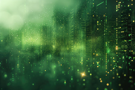 abstract green technology background with bokeh defocused lightsの素材