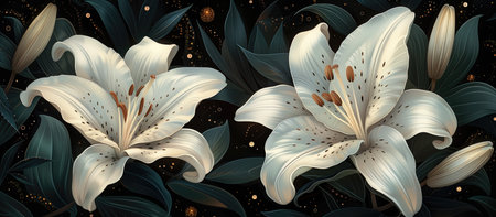 white lilies on a dark backgroundの素材