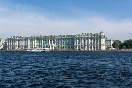 Saint Petersburg, Russia - June 04, 2024: view of Winter Palace and Neva river in summerのeditorial素材