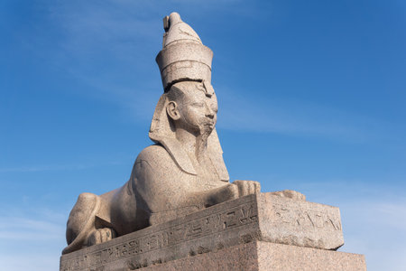 Saint Petersburg, Russia - June 04, 2024: antique statue of the ancient Egyptian sphinx against the skyのeditorial素材